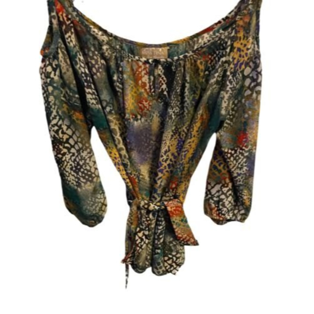 Miss Tina by Tina Knowles multi color Rainbow Snake top shirt size medium
